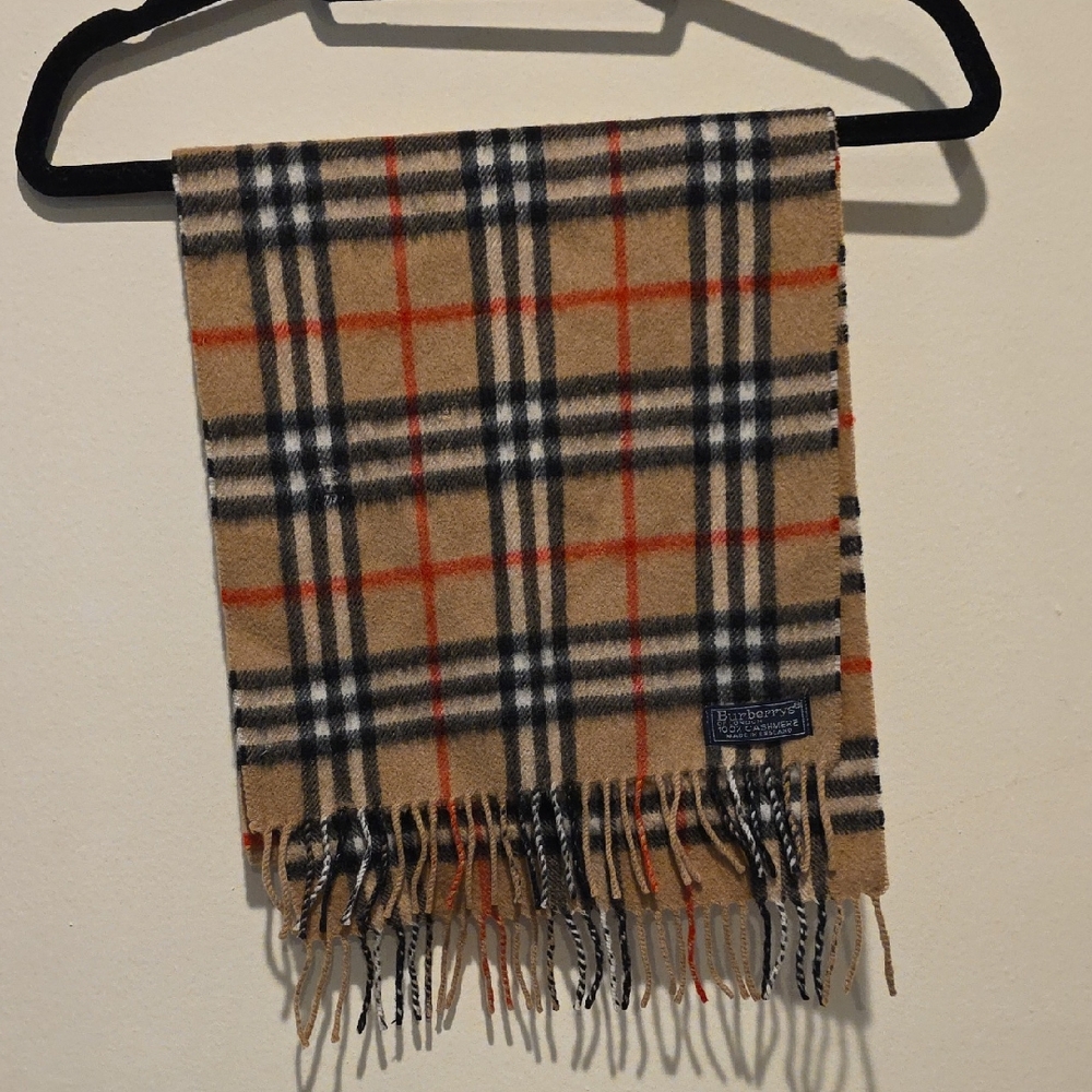 Burberry Tan and Black Plaid Scarf Lambswool Vintage